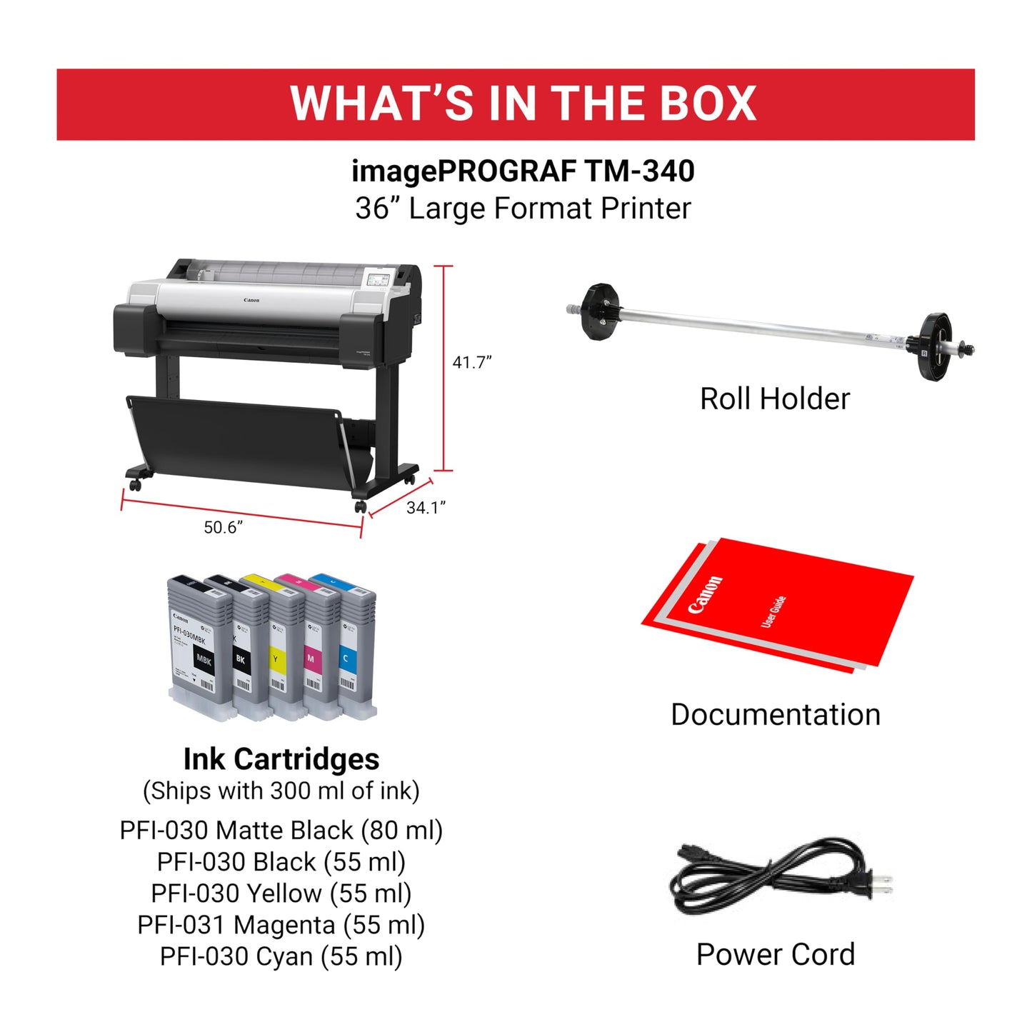 Canon imagePROGRAF TM-340 36" - Large Format 5 Color Poster & Plotter Printer with Media Detection, Color Calibration, Printer Stand/Catch Basket, 300