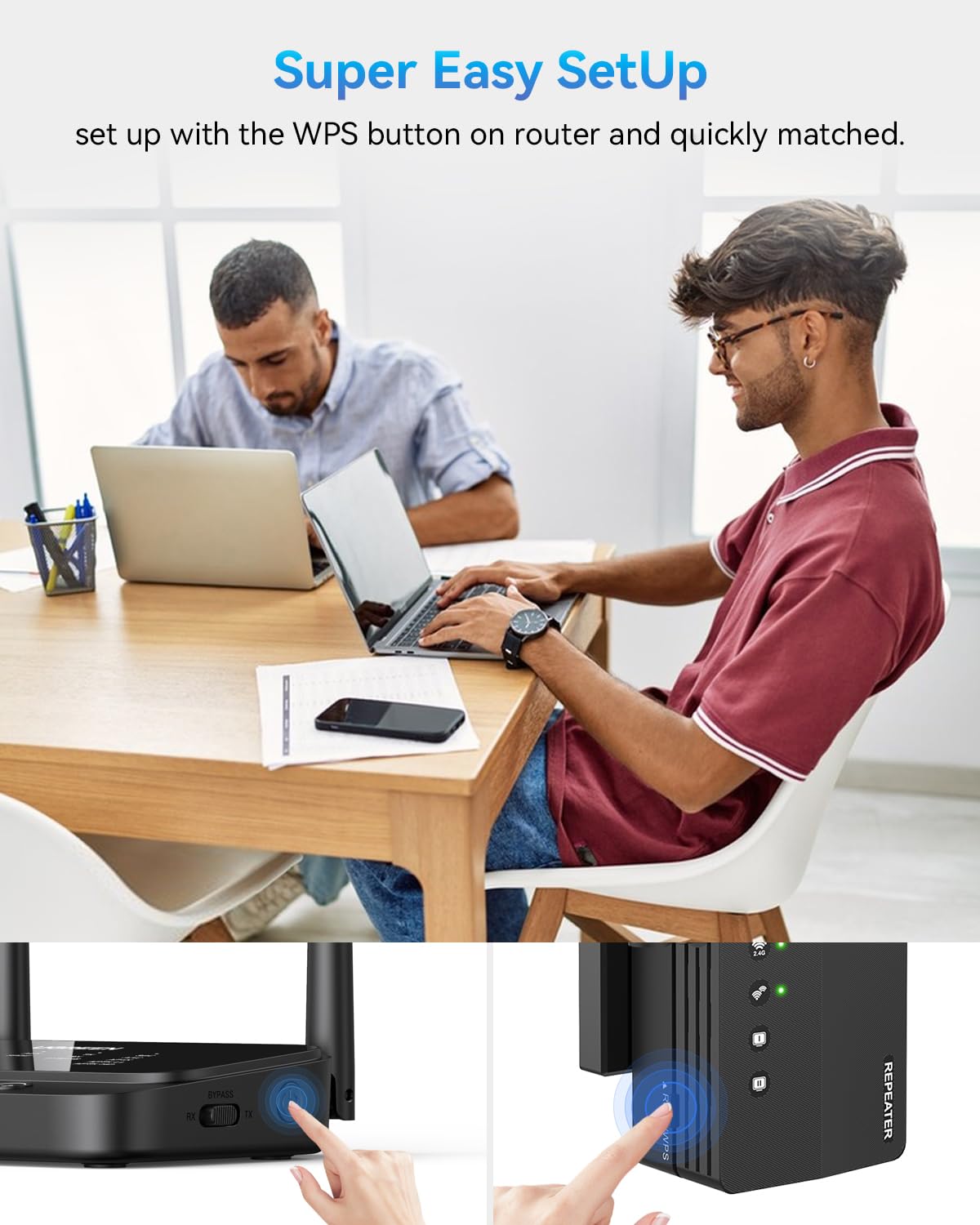WiFi Extender Signal Booster, Dual Band 2.4/5.8G WiFi Extender - 1200Mbps, 12880 Sq Ft Coverage, 105 Devices & 1-Tap Setup for Home Use