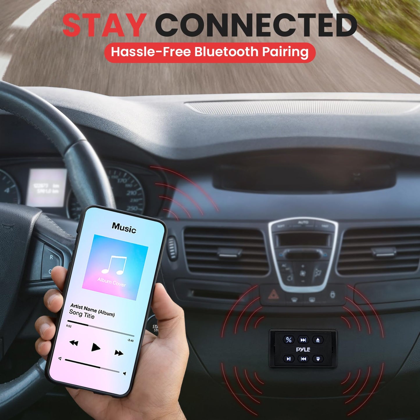 Pyle Marine Bluetooth Receiver and Audio Controller Kit, Wireless Bluetooth Adapter for Stereo with IPX6 Mic, AUX/USB Input, Audio Transmitter