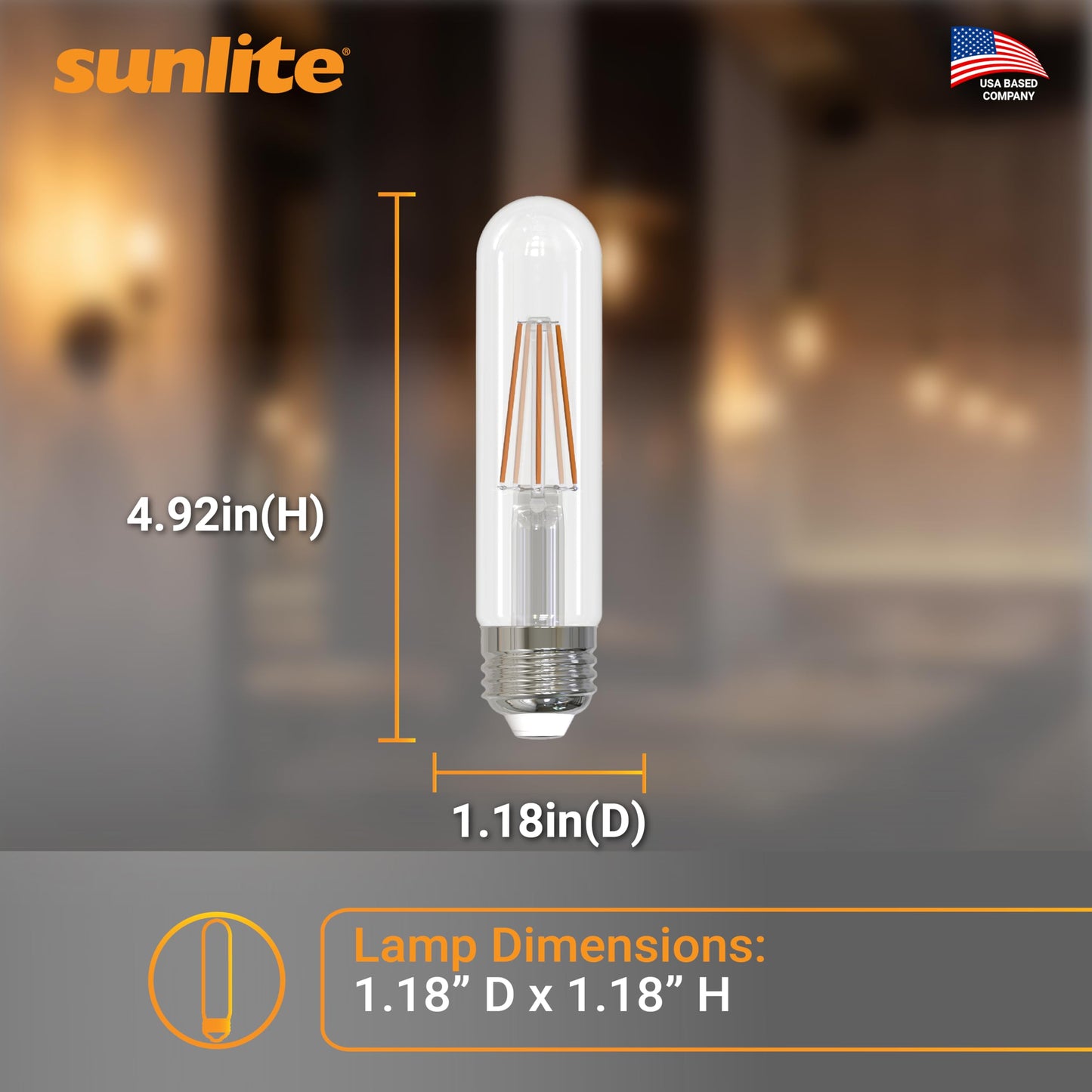 Sunlite LED Filament T10 Tubular Light Bulb, 6 Watts (60W Equivalent), 600 Lumens, Medium E26 Base, Dimmable, 128 mm, UL Listed, 2700K Soft White, 6