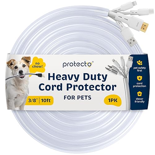 PROTECTO Heavy Duty Cord Protectors from Pets No Chew Solution, 10ft Easy to Use Dog & Cat Cord Protector, Clear & Odorless Critter Cord Covers