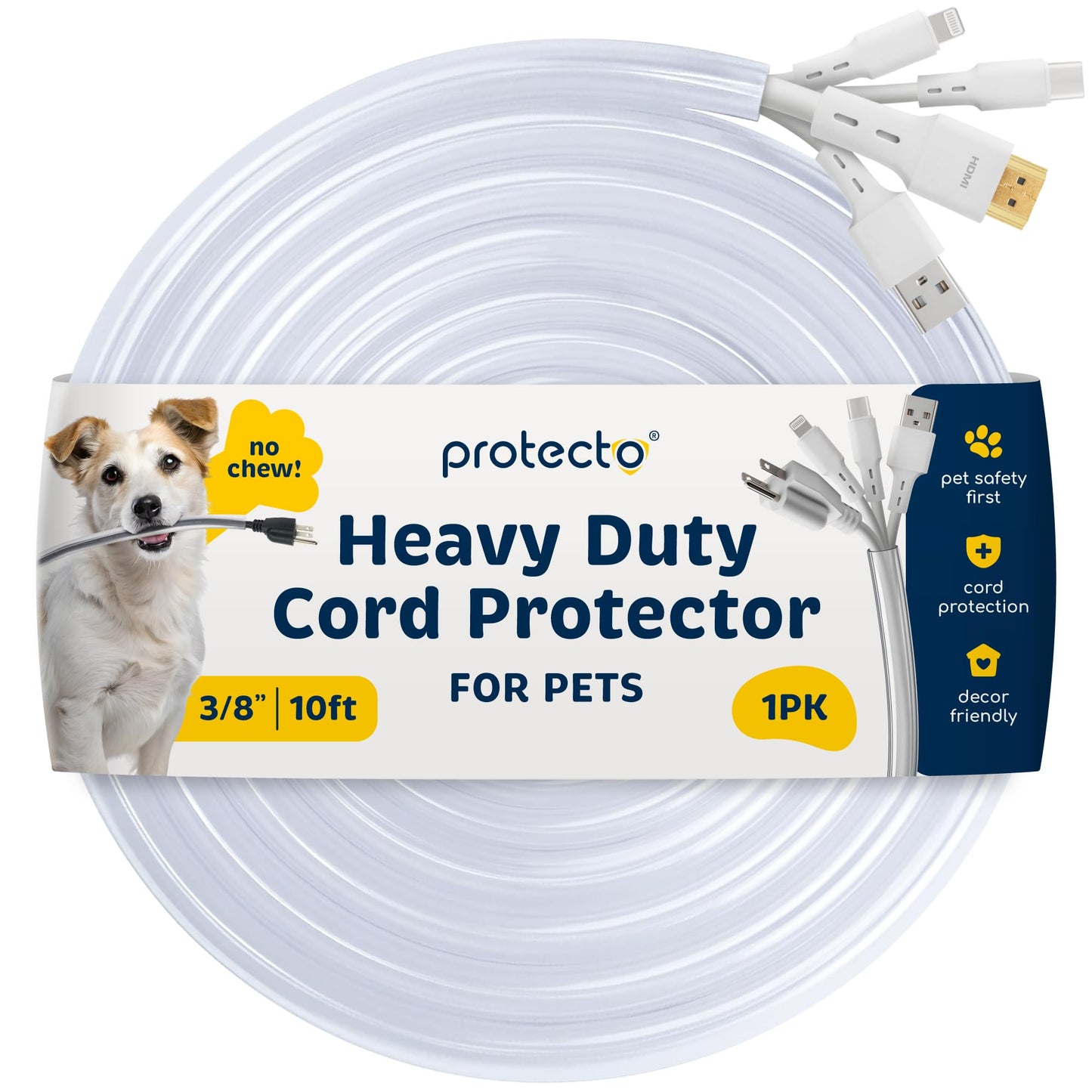 PROTECTO Heavy Duty Cord Protectors from Pets No Chew Solution, 10ft Easy to Use Dog & Cat Cord Protector, Clear & Odorless Critter Cord Covers
