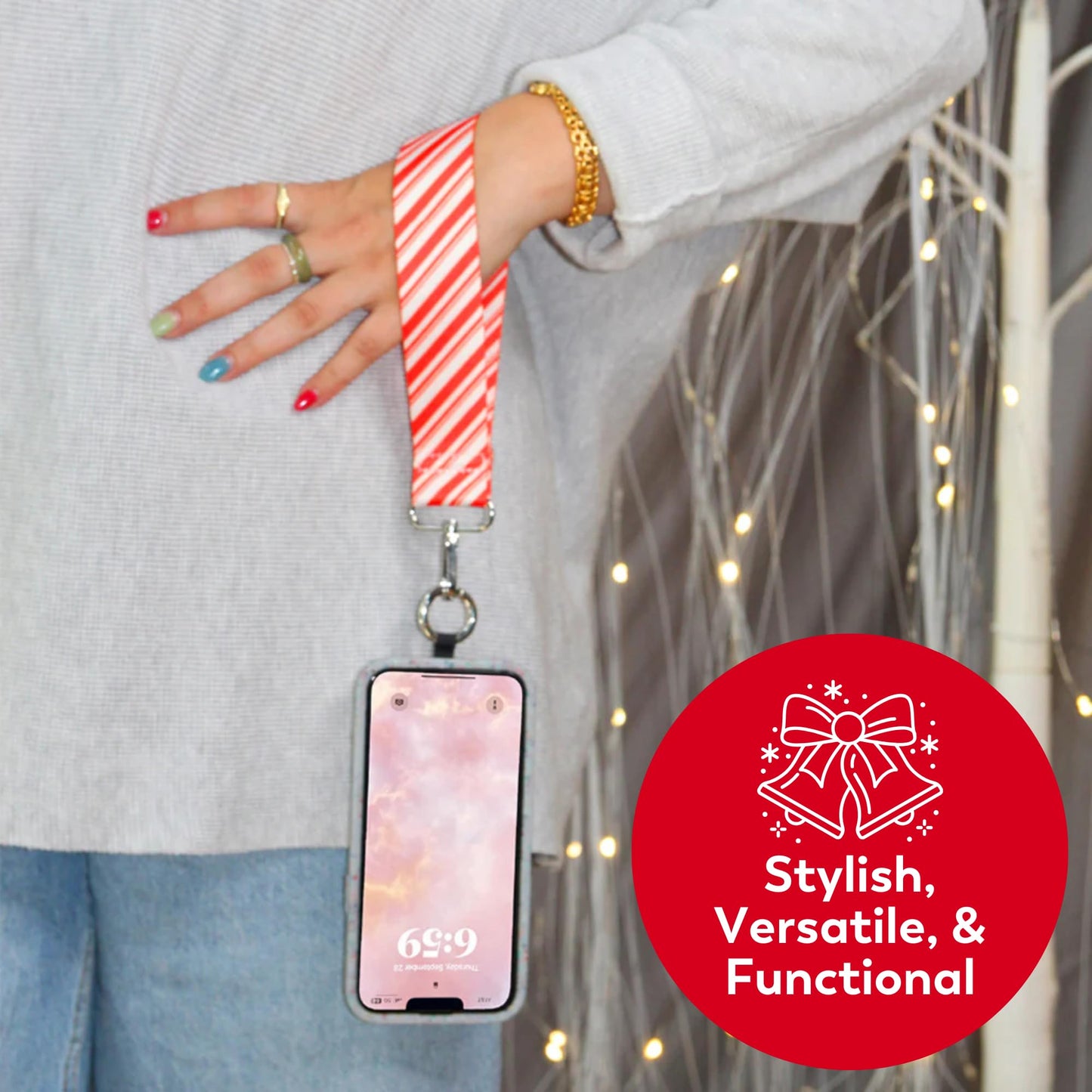 Save the Girls Clip and Go Crossbody Phone Strap in Christmas Plaid - Limited Edition Phone Lanyard for Women