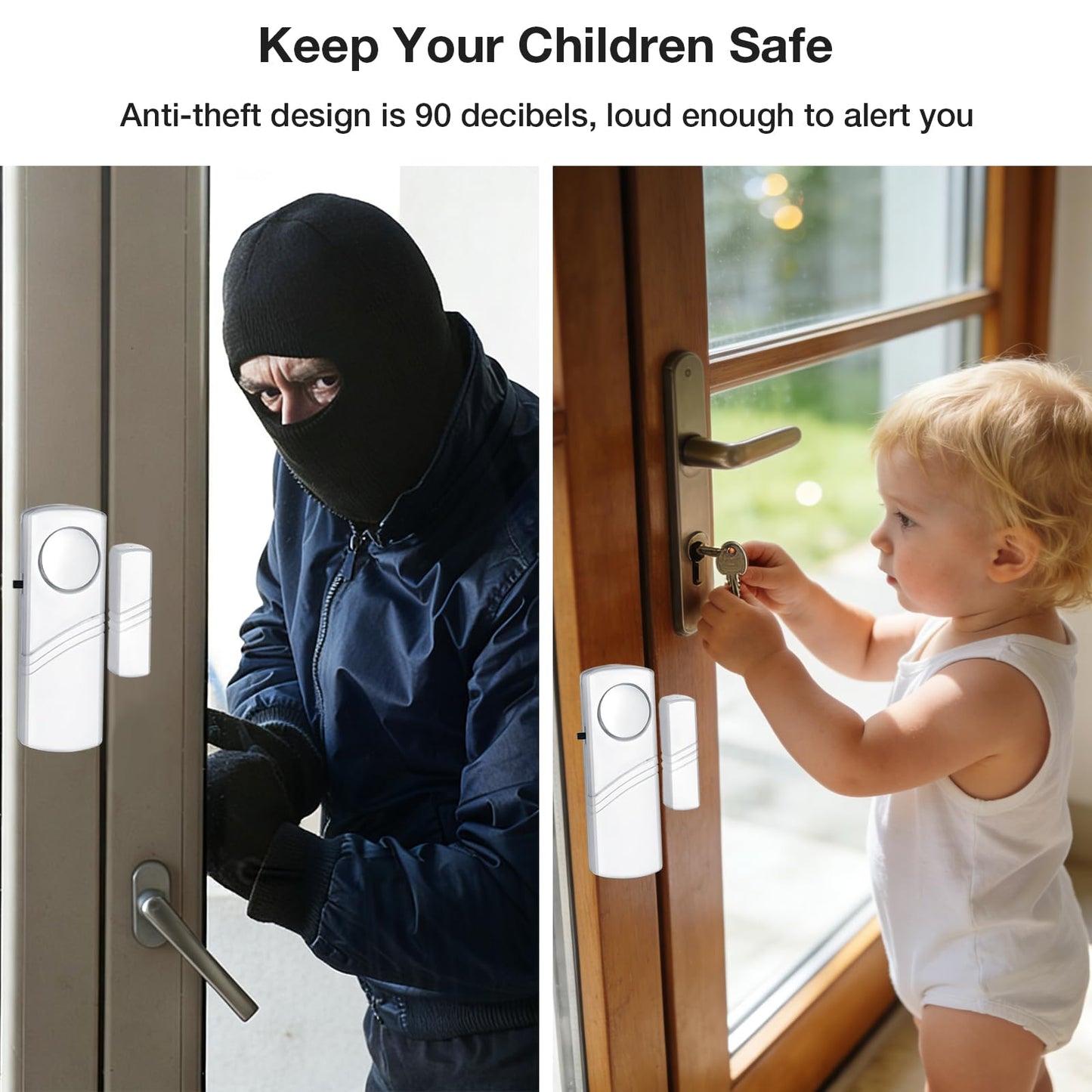 PLOJOP Security Window Door Alarm, Portable 90dB Wireless Sensor for Home & Travel Security, Easy DIY Installation, No Tools Needed (Battery Not