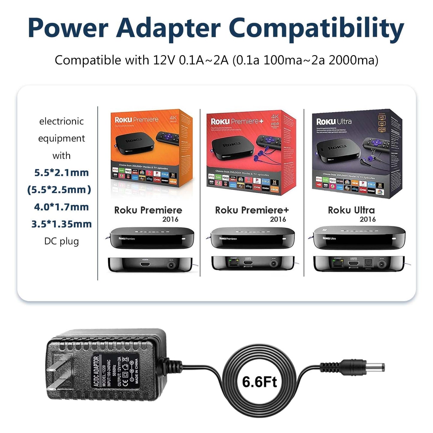 12V AC/DC Power Supply Adapter Compatible for Roku Ultra,Premiere,Premiere Plus, Ultra 4K HDR Streaming Media Player STB ROKU 4640 PA-1120-42RU 3.0…