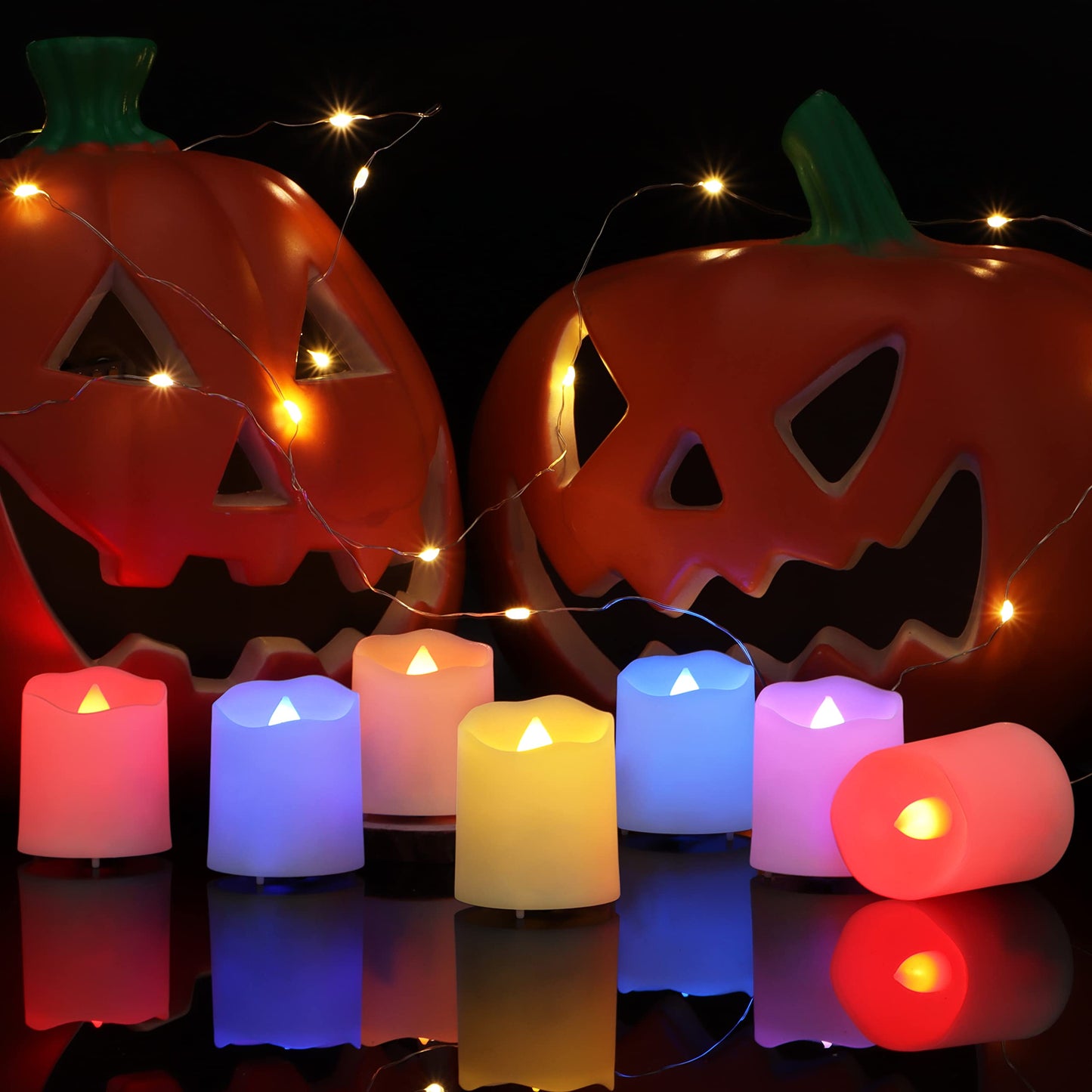 Daord Rechargeable LED Color Changing Tea Lights USB Flameless Warm White Flickering Votive Candles with Remote for Halloween Christmas Romantic Home