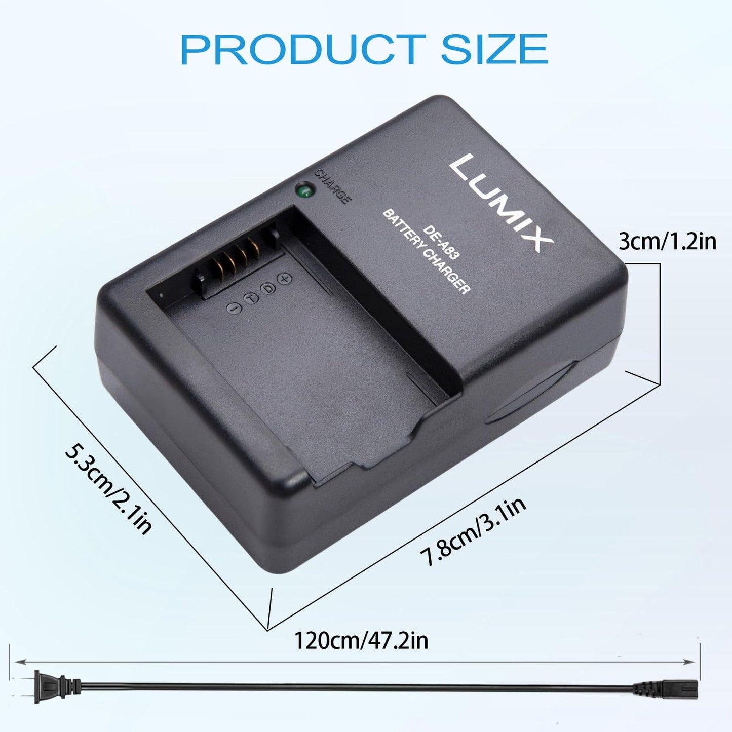 DE-A83 DMW-BMB9 Battery Charger for Panasonic DE-A84 Charger Lumix DC-FZ80, DC-FZ80D, DMC-FZ40K, DMC-FZ45K, DMC-FZ47K, DMC-FZ48K, DMC-FZ60, DMC-FZ70