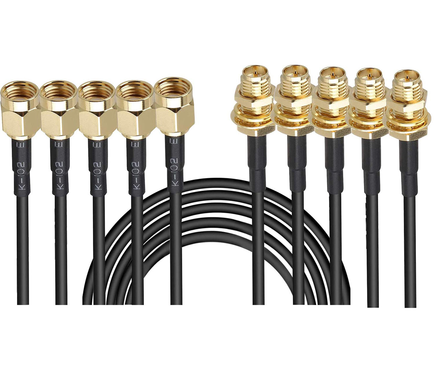 JOINSI 5-Pack 16ft WiFi Antenna Extension Coaxial Cable RP-SMA Male to RP-SMA Female for WiFi LAN WAN Router Bridge Antenna Security IP Camera Signal