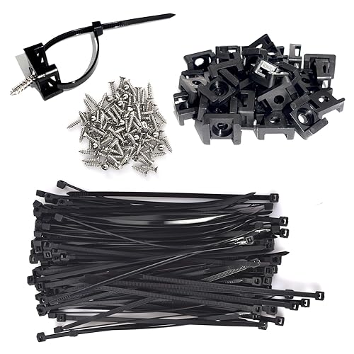 Cable Zip Tie Mounts Kit - 55 Set Wire Cable Clips Organizer Holders with 6" Cable Ties, Saddle Type Mounts Base and Tapping Screw, Black