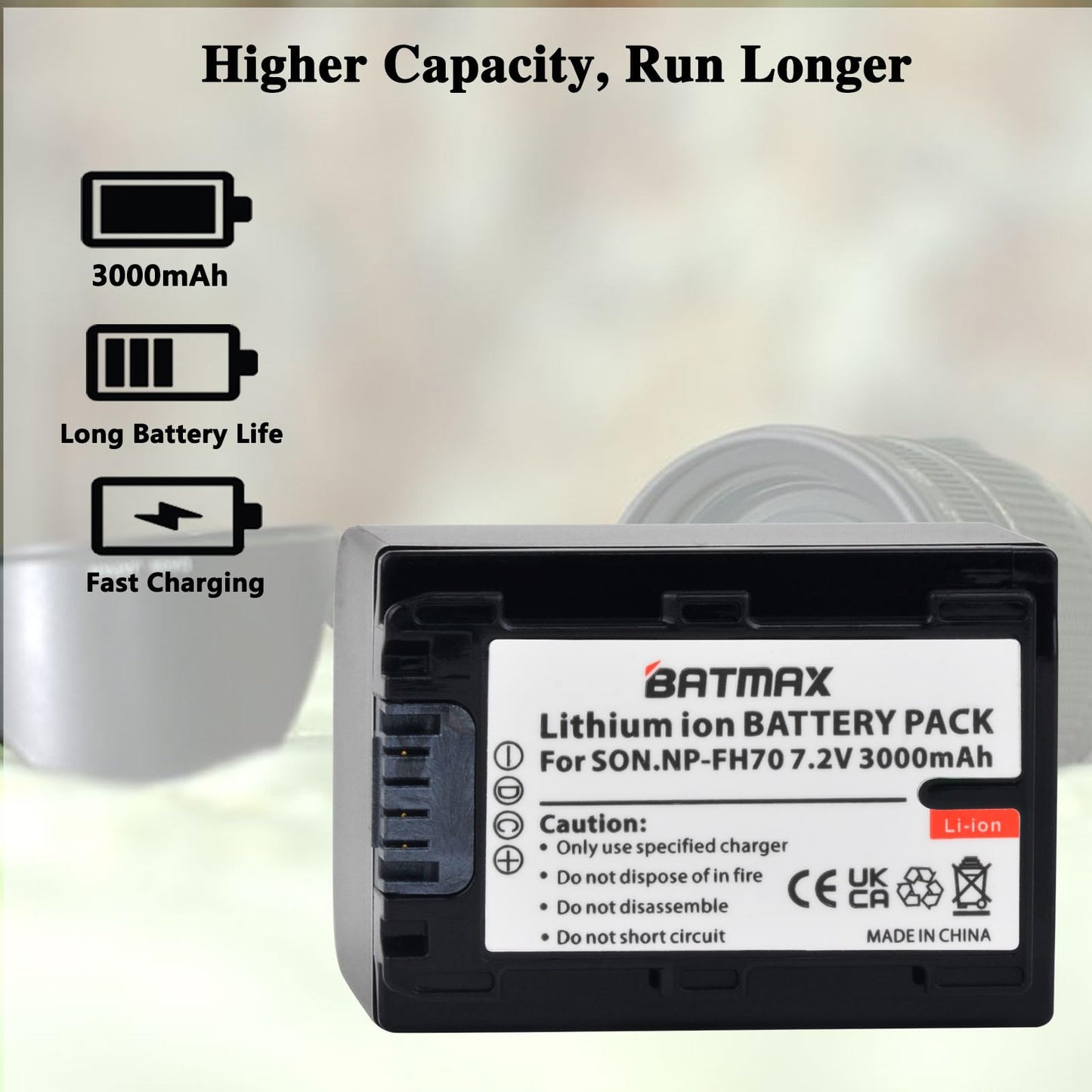 Batmax 2Packs NP-FH70 Battery(3000mAh) + LCD USB Charger for Sony NP-FH30 NP-FH50 NP-FH70 NP-FH90,NP-FH100 Batteries;Sony Handy Cam DCR-DVD850 SX40