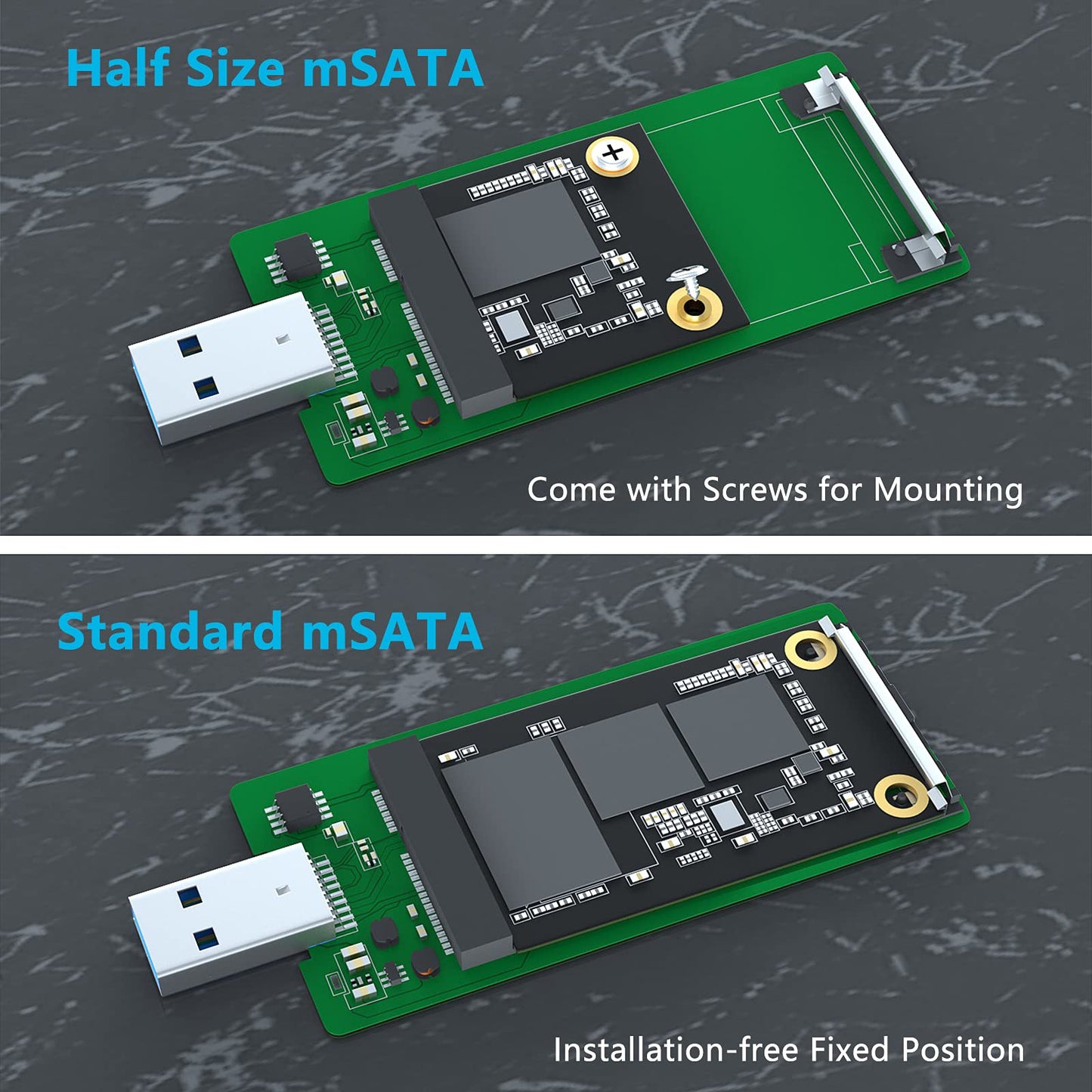 mSATA to USB 3.0 Enclosure, External SSD Adapter Case for 30x30mm & 50x30mm mSATA SSDs (No Cable Needed)
