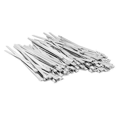 100PCS 15.7 inch 304 Stainless Steel Zip Ties Metal Zip Ties Heavy Duty Locking Cable ties Strap for Exhaust Wrap, Garage, Outdoor (15.75)