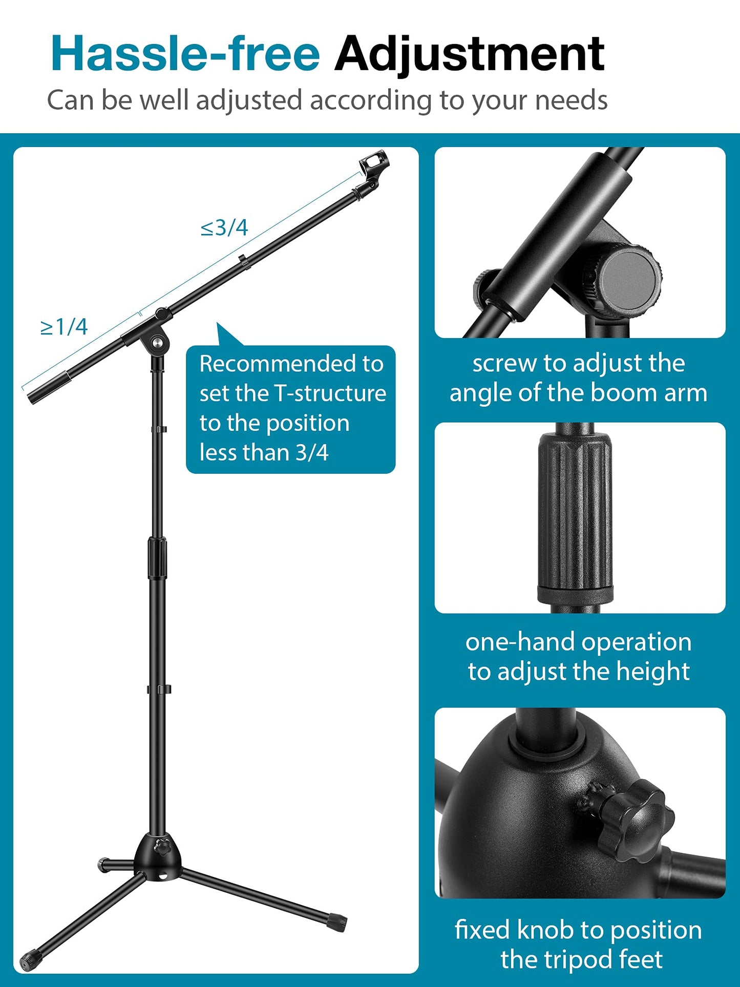InnoGear Microphone Stand, Boom Arm Mic Stand Floor Detachable Height Adjustable Heavy Duty with Mic Clip Holder Metal Base for Blue Yeti HyperX