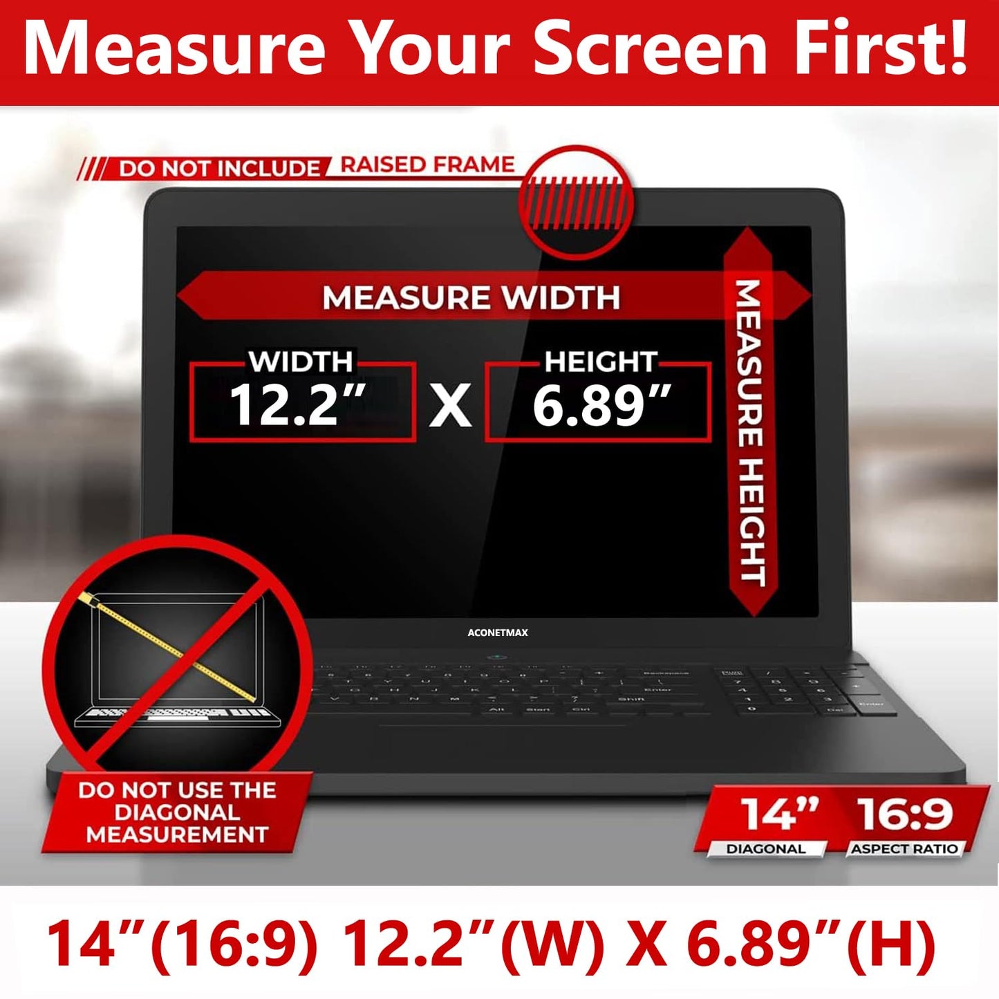 14 inches Magnetic Privacy Screen for Laptop Widescreen 16:9 Monitor | Computer Privacy Shield | Anti Glare & Blue Light Filter | UV & Eye Protection