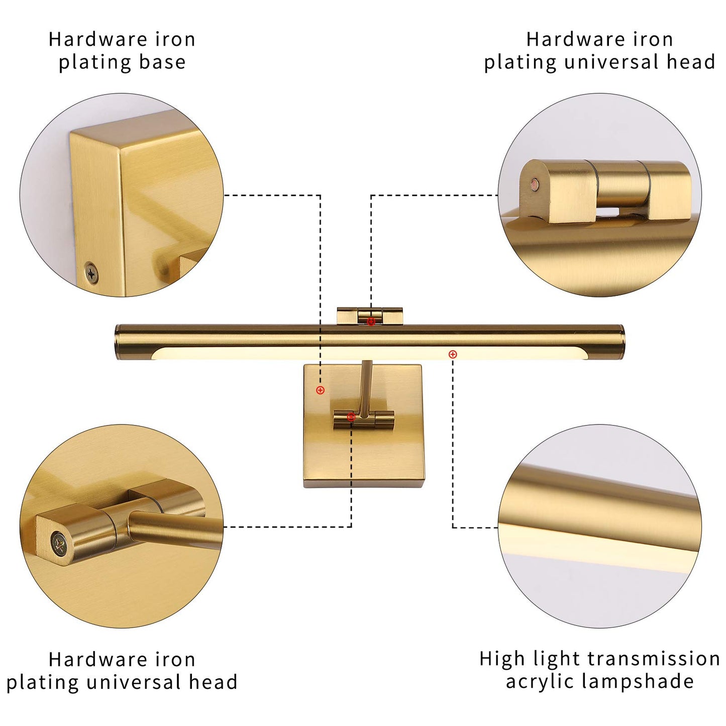 LED Picture Light Fixtures 16.54 Inches, Modern Metal Artwork Wall Lamps with Single Swing Arm, 7W (50W Eqv.), Hardwired Connection, Non-Dimmable