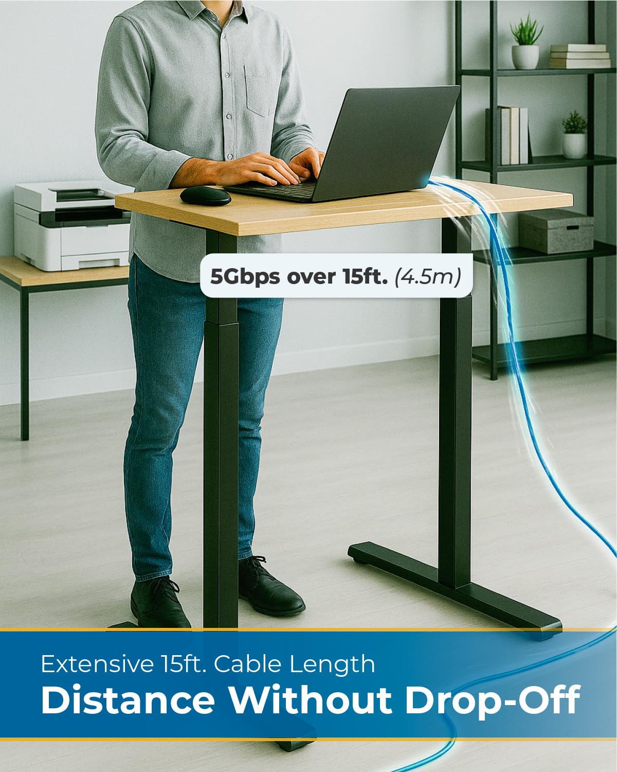 Coolgear 15ft USB A to USB B Cable for Printers, Scanners, Industrial Equipment | 5Gbps SuperSpeed Data | EMI Shielded