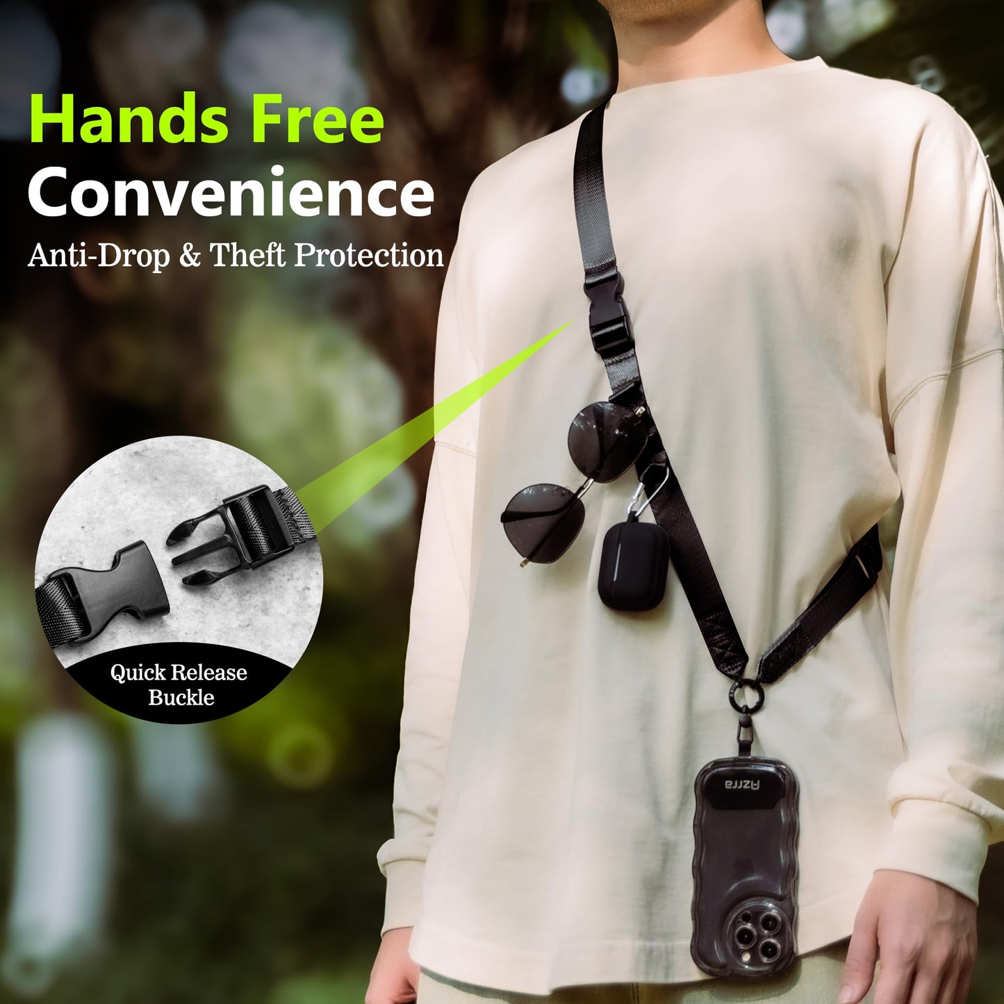 Azrra Phone Lanyard Crossbody, Cellphone Lanyard for Around the Neck, Adjustable Anti Theft Phone Strap, Black Crossbody Strap for iPhone Case, Keys