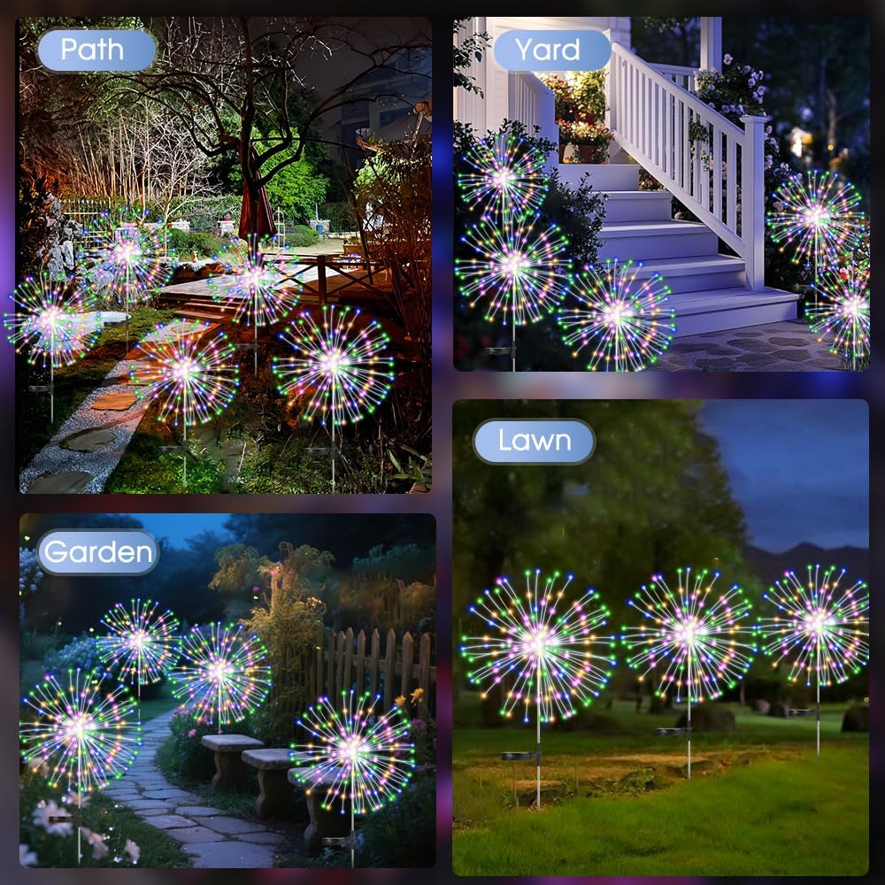 HPUFKOT Solar Garden Lights Outdoor,Waterproof Garden, 2PC 200 LED Twinkling Firework Lights Decorative with 8 Modes,Decor for Yard Patio Pathway Lawn