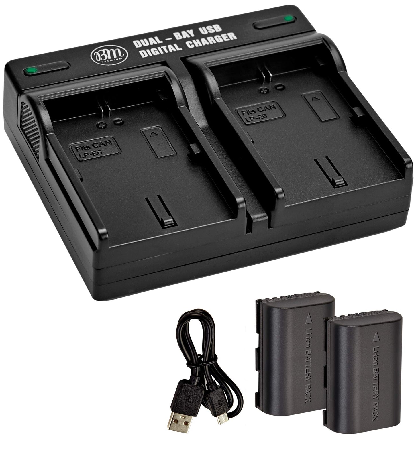 BM 2-Pack of LP-E6N Batteries and Dual Battery Charger for Canon EOS R, 90D, 60D, 70D, 80D, 5D II, III, IV, 6D, 7D, 7D Mark II, XC10, XC15 Cameras