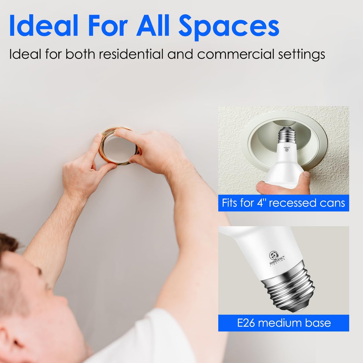 Energetic BR20 LED Bulb R20 Dimmable 5000K Daylight 45W Equivalent to 6.5W, Recessed Can Light Bulbs, Kitchen Ceiling Lights, E26 500 Lumen LED Flood