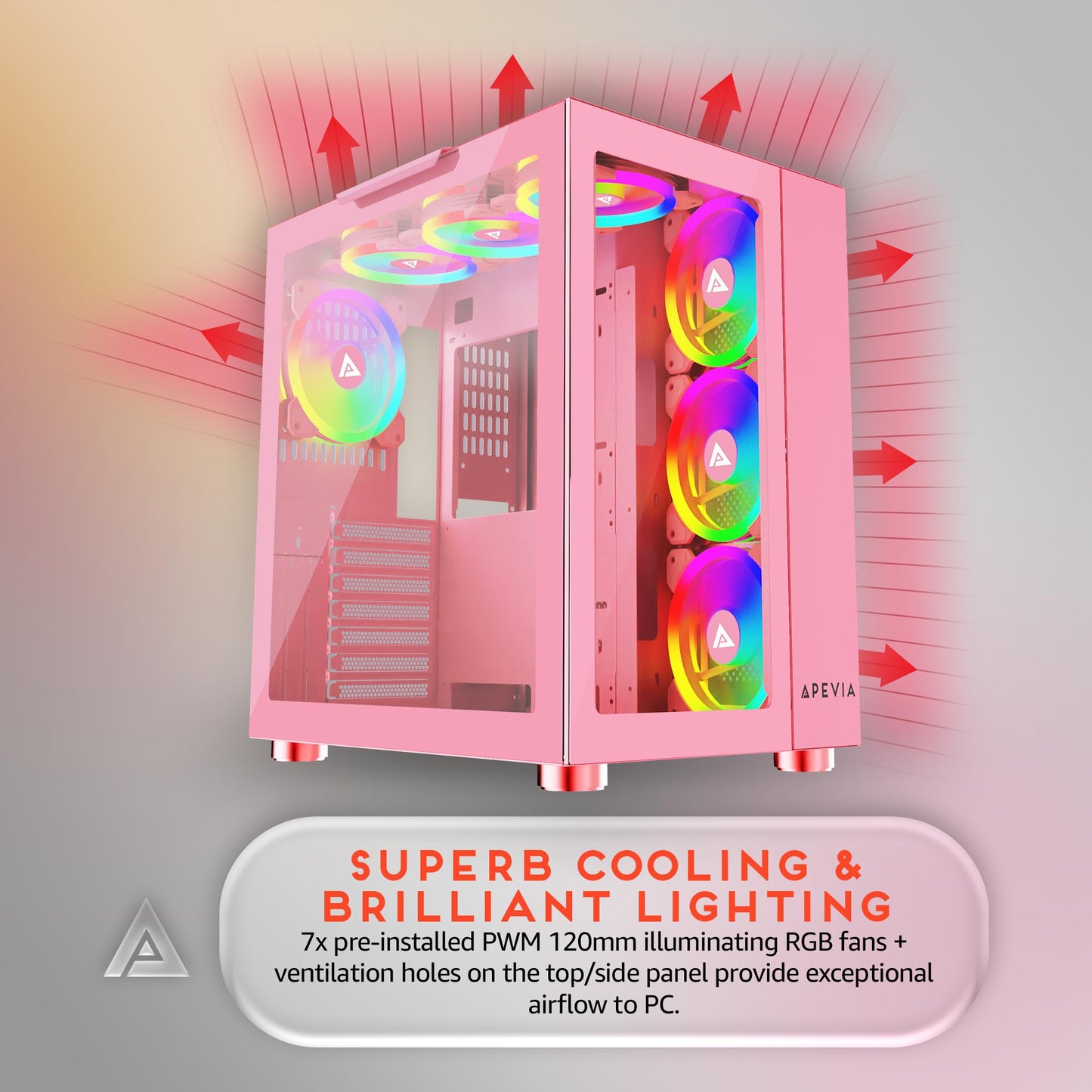 Apevia Prism-Elite-PK Prism Elite Mid Tower ATX Gaming PC Cube Case w/ 7X 120mm PWM ARGB Fans, 366 RGB Modes, Dual Tempered Glass Panels, 360mm