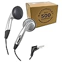 SmithOutlet 500-Pack Bulk Earbuds for Schools, Students, Classrooms - Individually Packaged - 3.5mm Wired Plug - Part SG-ID8-500 - Silver
