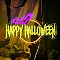 Gevbay Happy Halloween Neon Sign Bat LED Light Up for Bedroom Home Bar Halloween Decor Trick or Treat Party Backdrop USB Powered