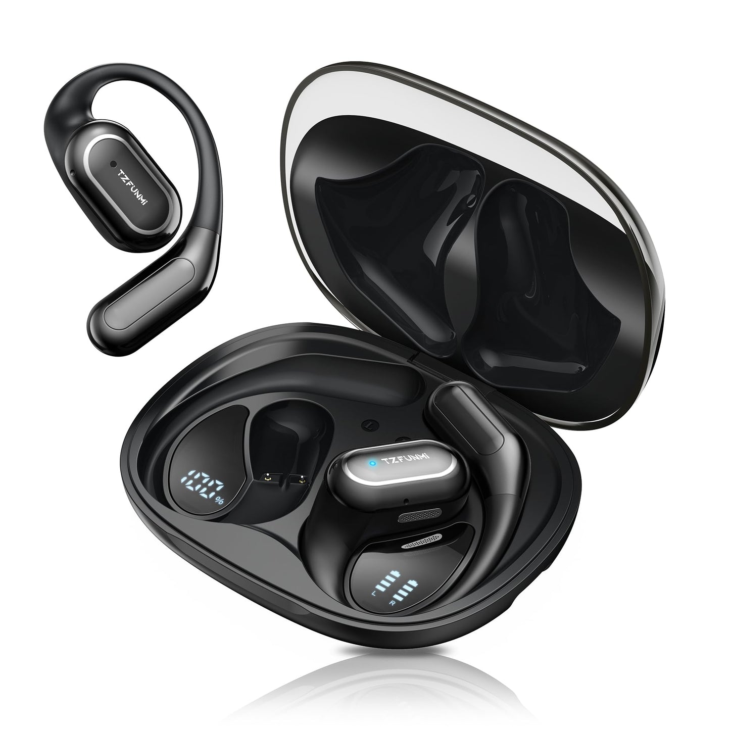 Tzfunmi Open-Ear Bluetooth Wireless Earbuds: Wireless Headphones for Runners & Cyclists - IPX7 Waterproof - 5.4 Bluetooth Ear Buds with LED Digital…