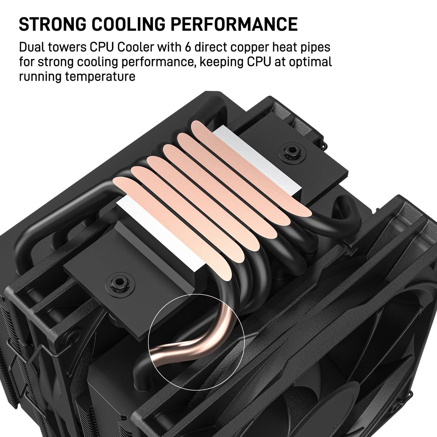 DARKROCK DT6 CPU Air Cooler, Dual Towers with 6 Copper Heat Pipes, 2 x 120mm PWM Fan for Low Noise Operation, Easy Installation - Brackets for Intel