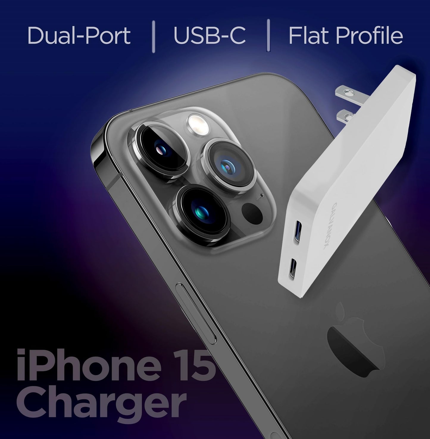 Flat 2-Port USB C Wall Charger, Ultra Slim Dual Power Adapter with Type-C Cable (20W) Fast Charging for iPhone 15, iPhone 16 Pro Max/Samsung Galaxy