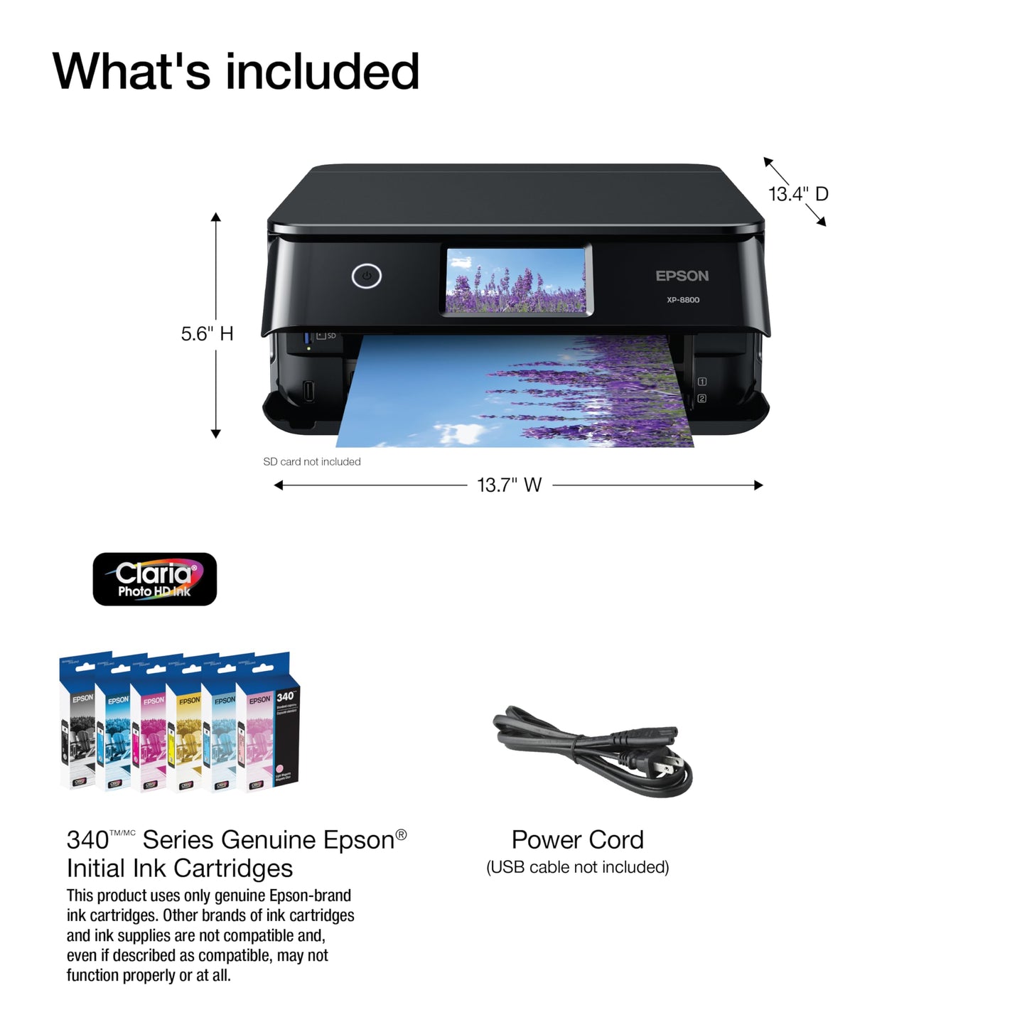 Epson Expression Photo XP-8800 Wireless Printer with 6-Color Claria Ink System, Borderless Prints up to 8.5" x 11", Fast Printing, 4.3" Color