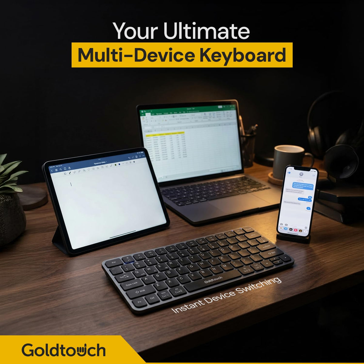 Goldtouch Trident Mini Wireless Keyboard, 78-Key Layout, 1 Count