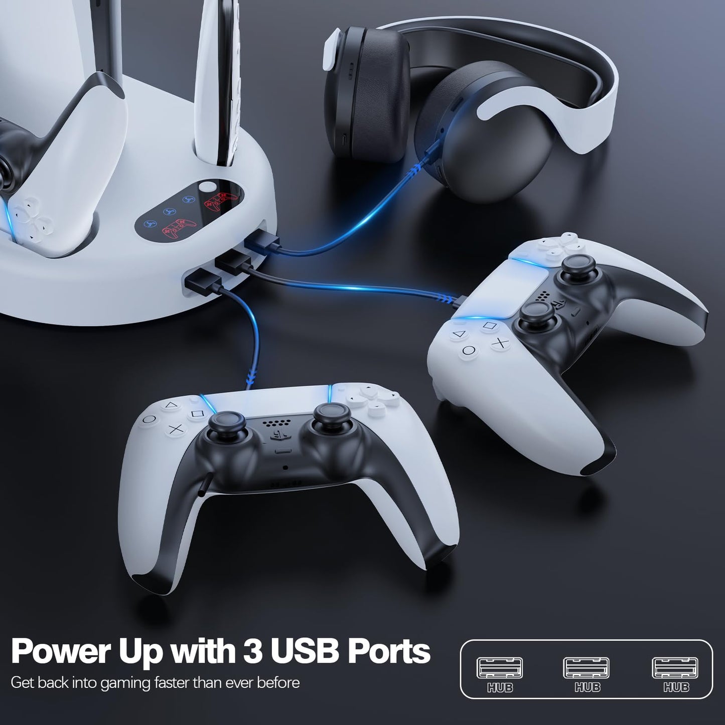 AMZDM Cooling Station PS5 Slim Stand PS5 Pro Cooling Fan with Charging Station PlayStation 5 Console Cooler with Docking Station Controller Charger
