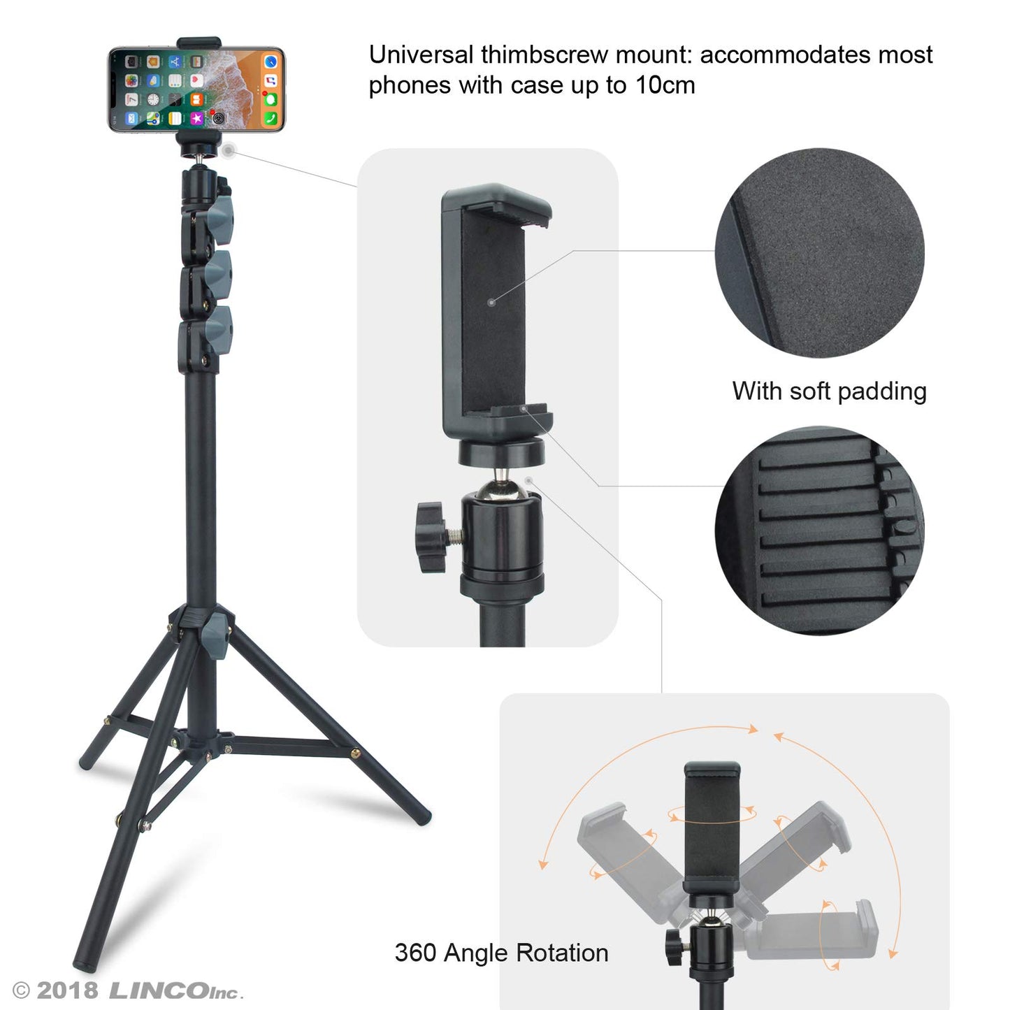 Selfie Stick & Tripod LINCO Lincostore Lightweight Portable All-in-One Phone Tripod Professional Heavy Duty with Bluetooth Wireless Remote for Apple