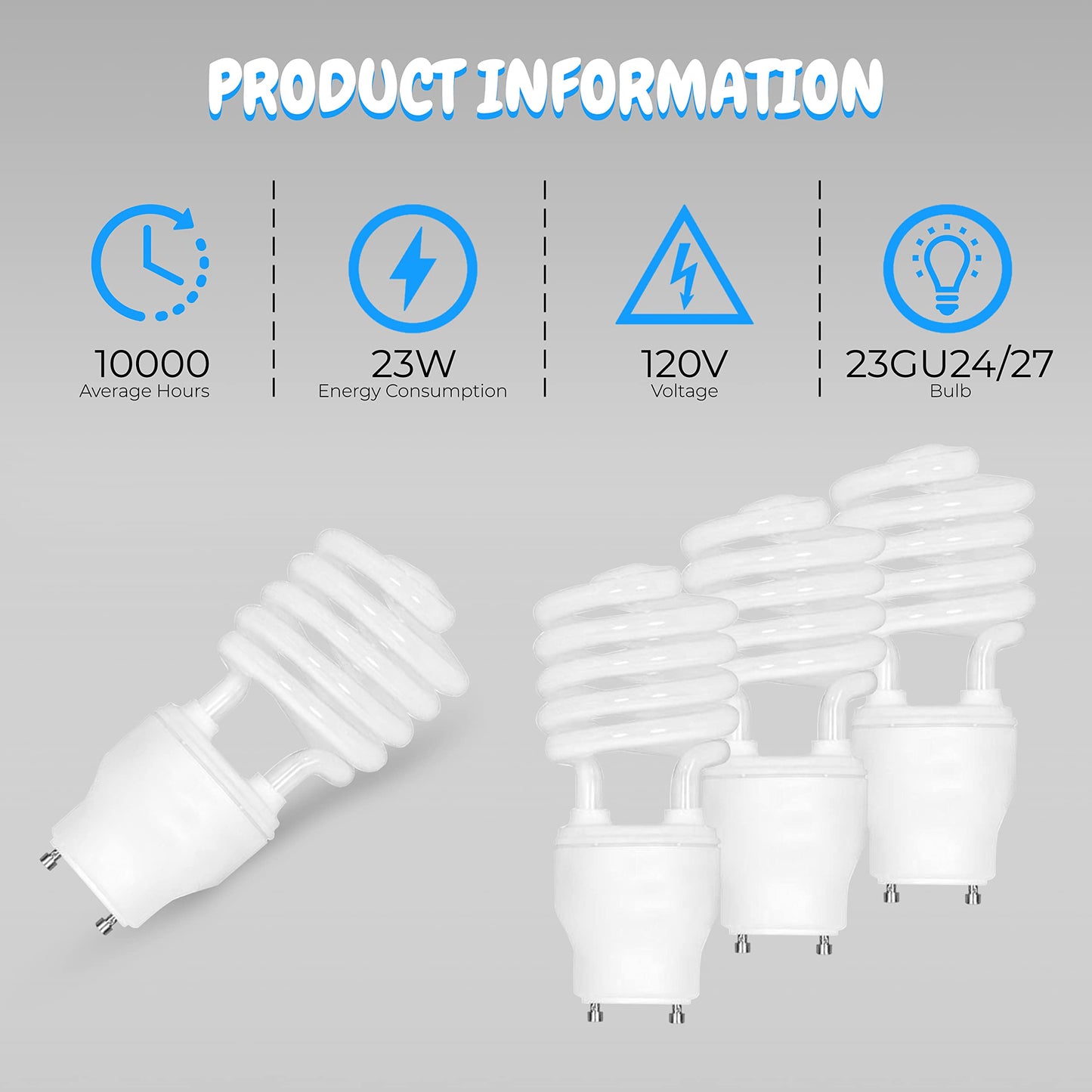 OHLECTRIC CRI 82 Mini Spiral Compact Fluorescent Light Bulbs with GU24 Base - 120V Two Pin Fluorescent Bulbs with 23 W - 2700 Kelvin, Warm White