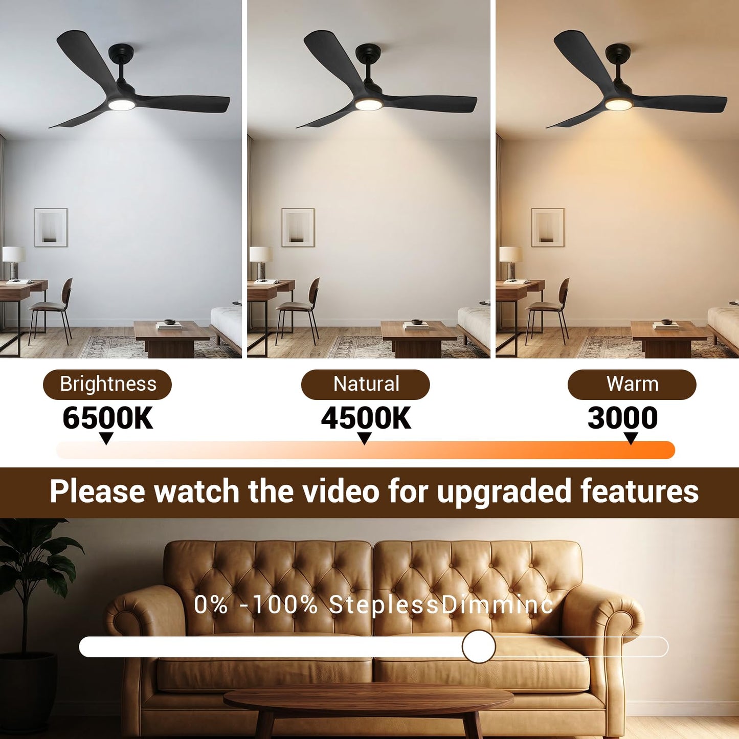 TCL 52" Black Waterproof Outdoor Ceiling Fan with Light & Remote
