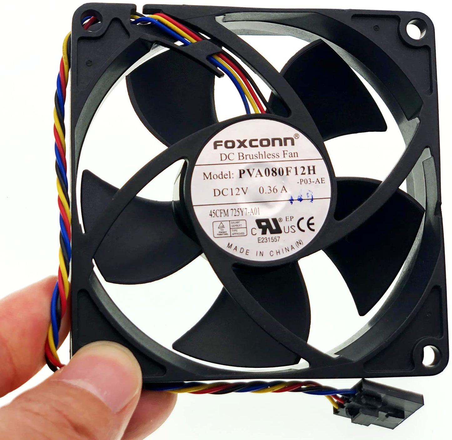 PVA080F12H 725Y7 Case Fan for Dell OptiPlex 390 790 990 SFF Chassis, 5-pin 4-Wire 4.32W DC 12V 0.36A, 80 * 80 * 20mm DC Brushless Fan
