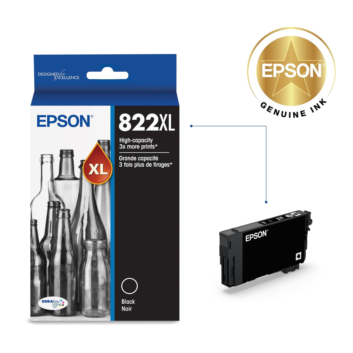 EPSON 822 DURABrite Ultra Ink High Capacity Black Cartridge (T822XL120-S) Works with WorkForce Pro WF-3820,3823, 4820, 4830, 4833, 4834