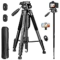 Tripod for Camera, 72" Tall Camera Tripod Monopod with Remote, Professional Heavy Duty Compact Camera Stand for Phone,DSLR, Spotting Scope, Telescope