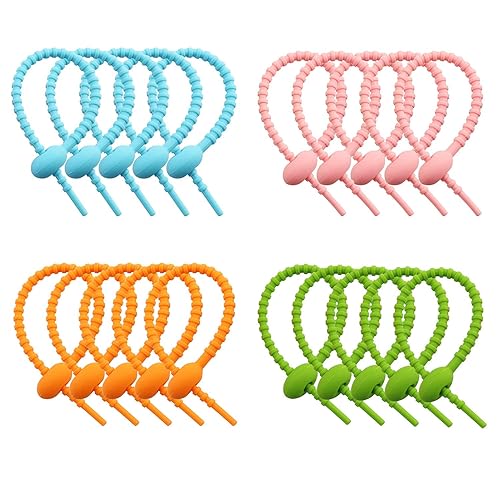 Tegg Twist Tie 20PCS Colorful Reusable Silicone Cable Tie Straps Zip Ties Adjustable Bag Clip Bread Tie Bag Sealing Clips