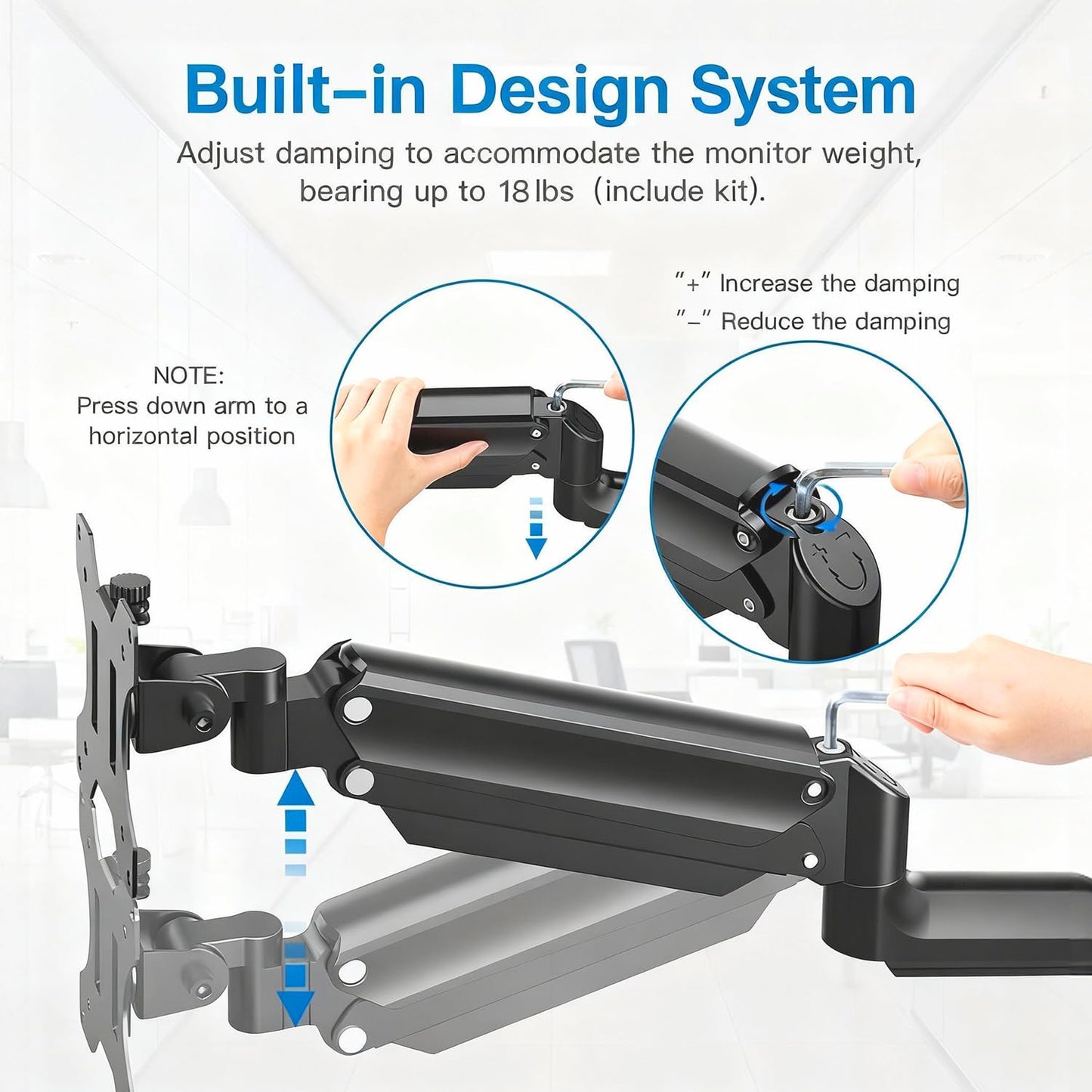 HUANUO Single Monitor Wall Mount for 13 to 32 Inch Computer Screen, Gaming Monitor Wall Mount Arm Holds up to 17.6lbs, Height Adjustable Full Motion