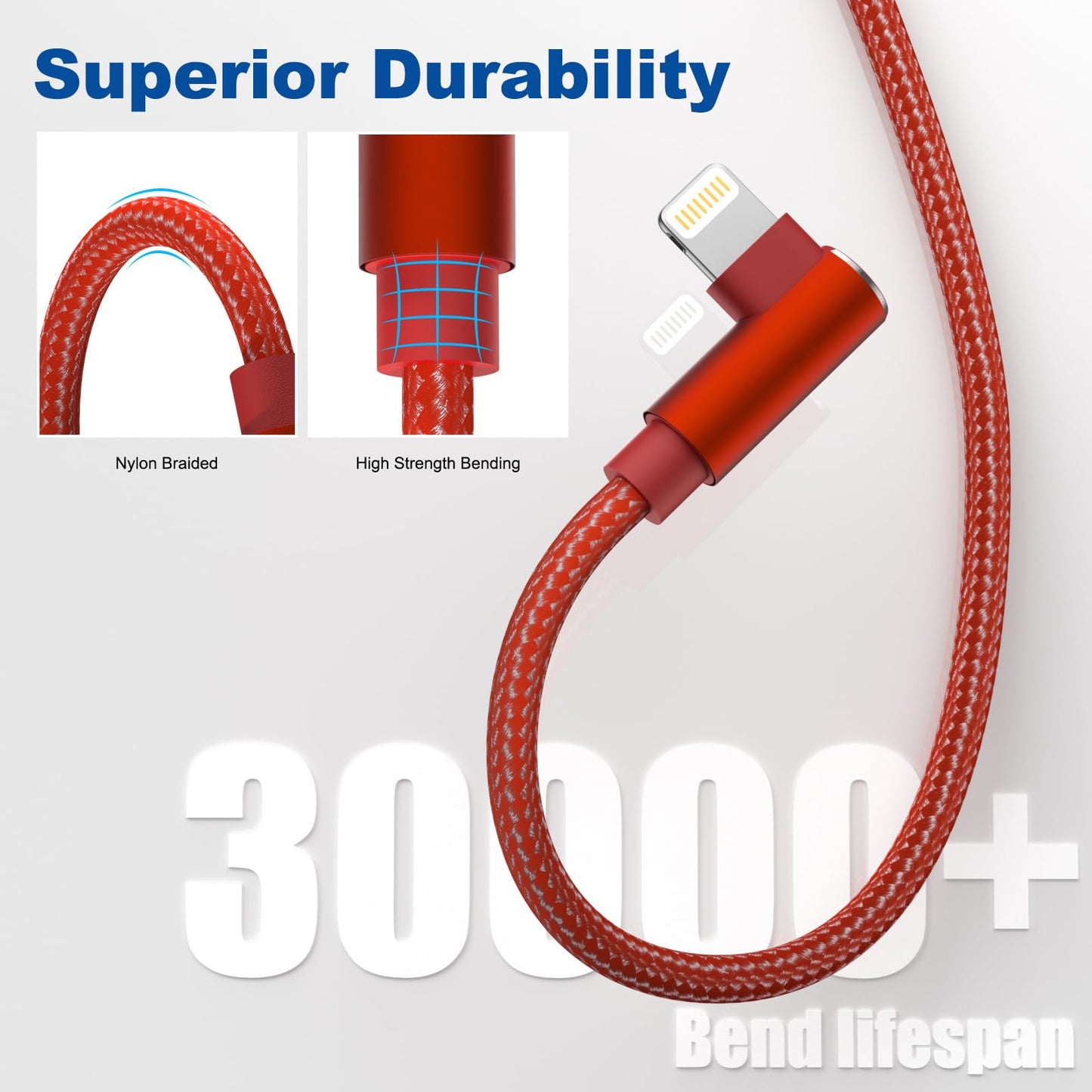 iPhone Charger 10ft 3 Pack Apple MFi Certified Lightning Cable 90 Degree Fast Charging Cord, Nylon Braided USB Charging Cable Compatible with iPhone…