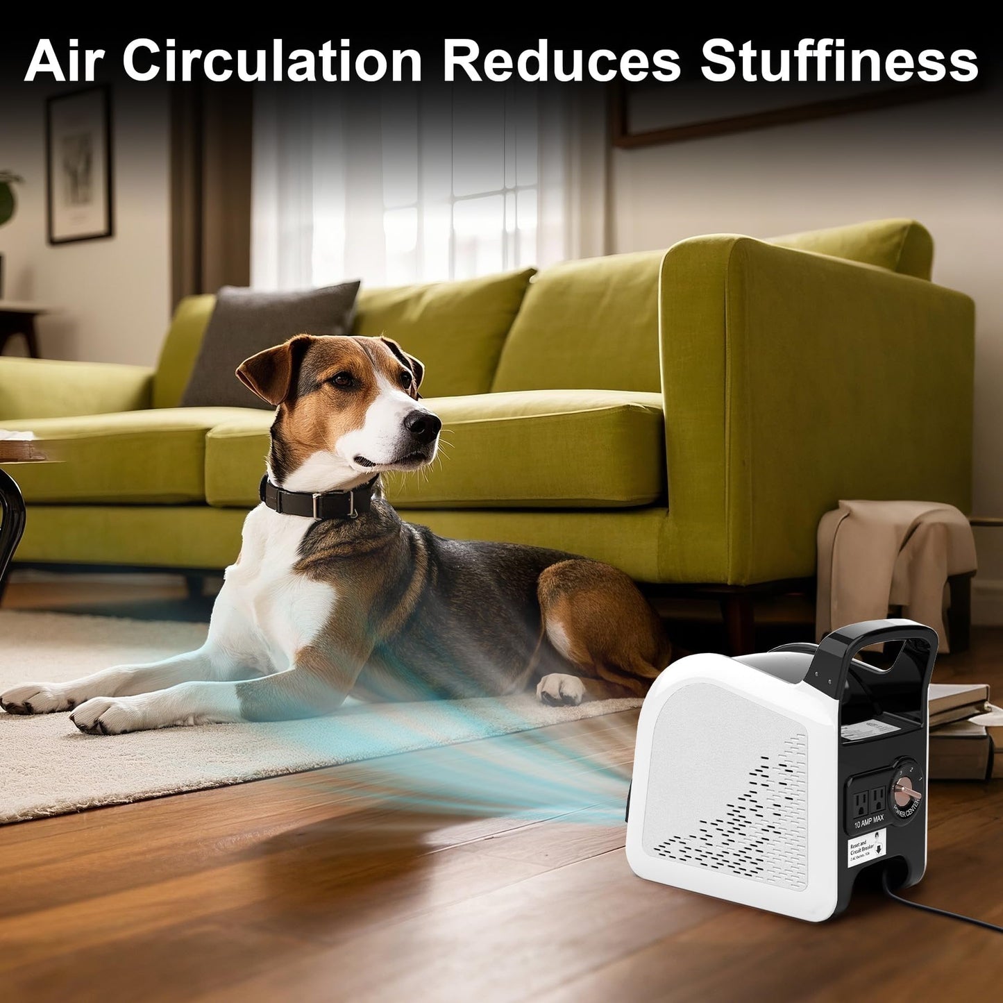 Huilynsen Air Mover Blower Fan - Floor Fan for Cooling,Drying and Exhausting at Home,Job Site,Garage,Shop, 3 Speeds Portable Utility Fan, 2 AC Outlets