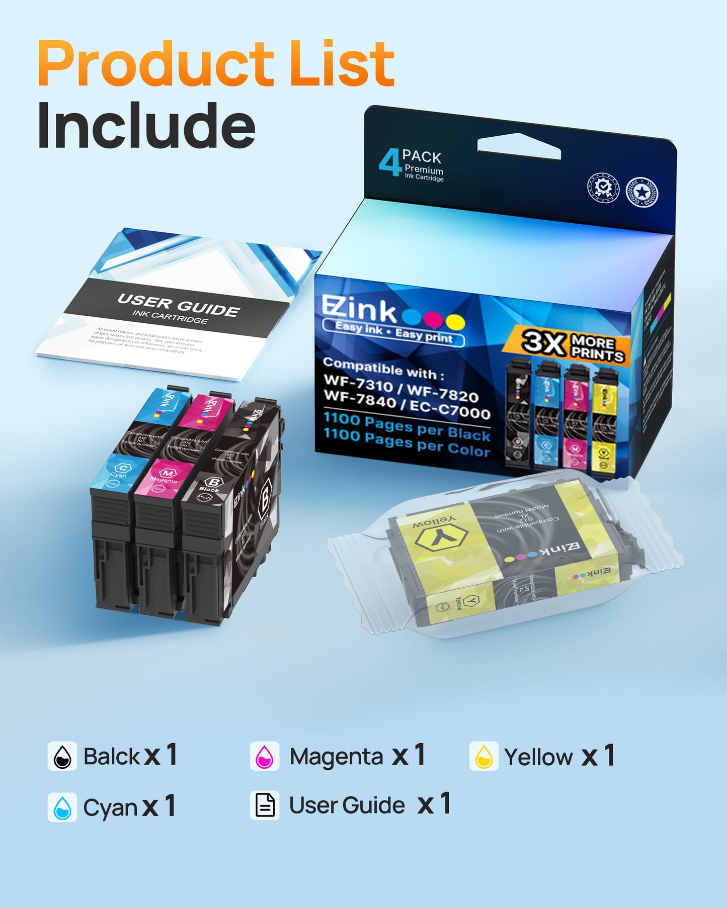 E-Z Ink Remanufactured Ink Cartridge Replacement for Epson 812XL Ink Cartridges Combo Pack for 812 Ink Cartridges for WF-7840 WF-7820 WF-7310 EC-C7000