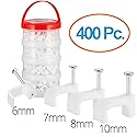 Maximm Cable Management Clips, Square Style for Flat Cables, White - 400 pcs - 6mm + 7mm + 8mm + 10mm with Steel Nails