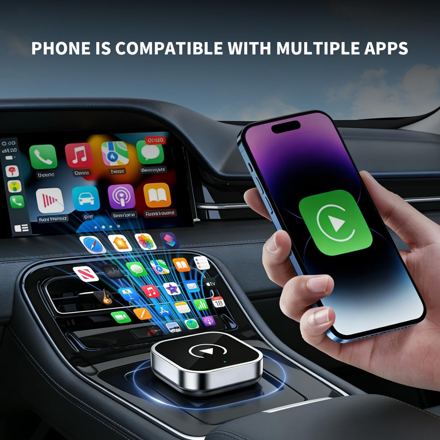 Promoterk Wireless CarPlay and Android Auto Adapter, Ultra-Compact Aluminum Design with Dual-Band Technology, USB-C/USB-A Compatible for Wired CarPlay