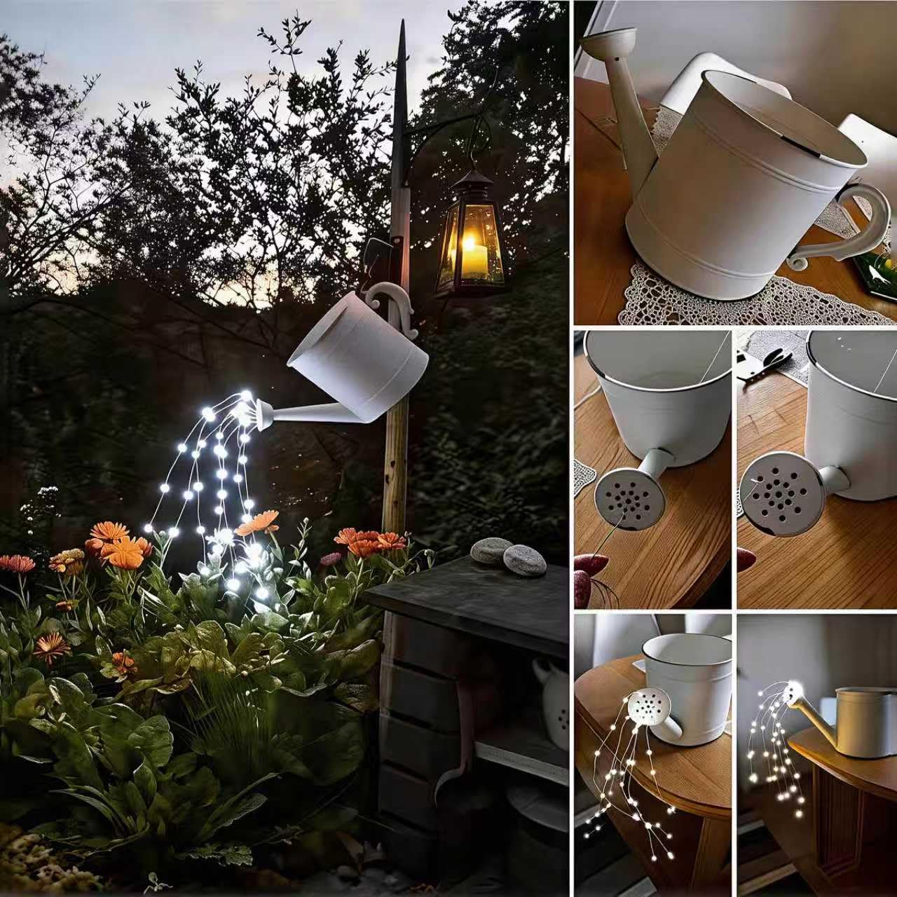 soltuus Solar Fairy Lights Outdoor White, Multi Strand 180 LEDs Watering Can String Light, Waterproof Solar Powered Waterfall Lights, Cool White