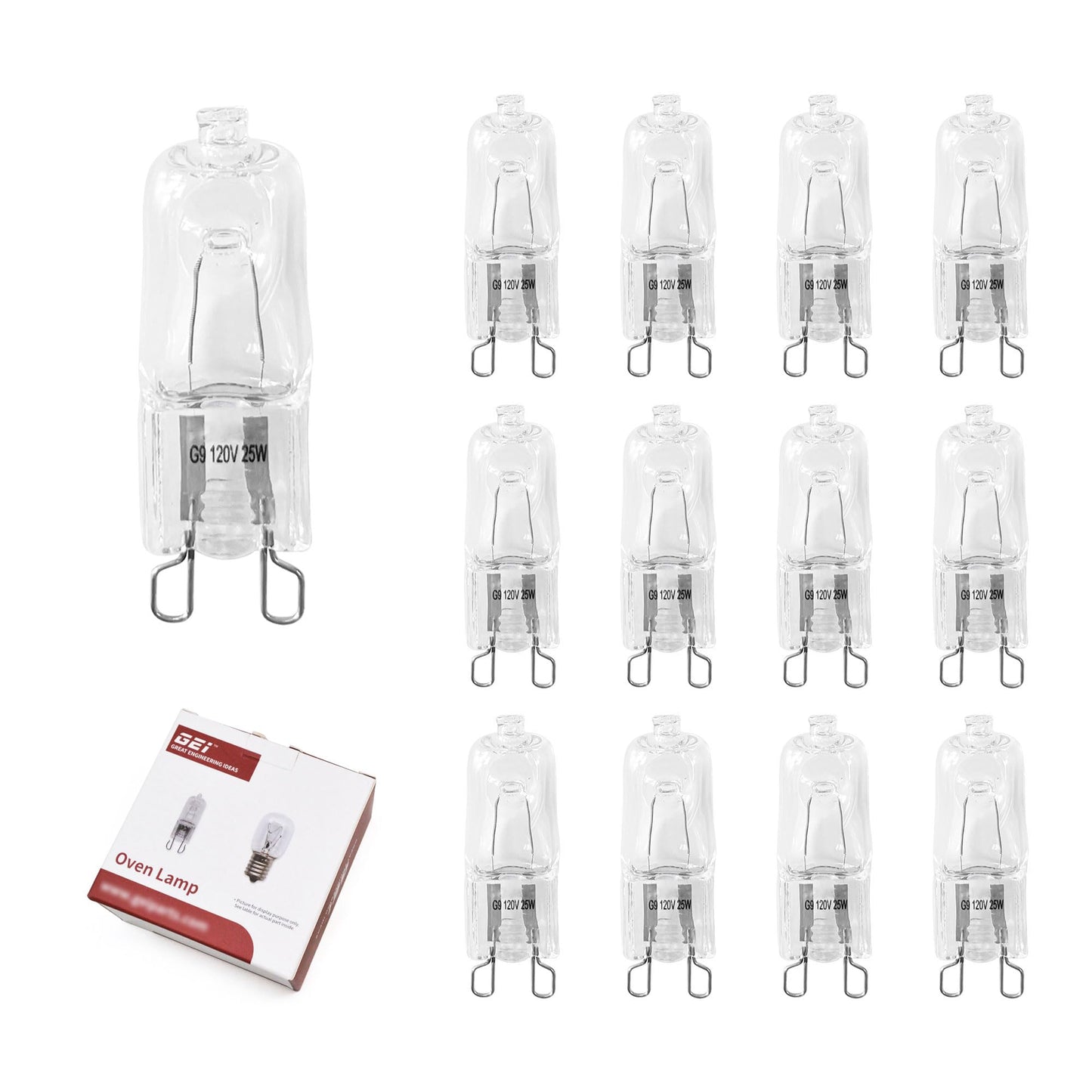 GEIparts G9 Halogen Bulb 25W 120V T4 JCD Type 2 Pin, Appliance Light Bulb for Orange Hood Lights, Microwave Ovens, Bathroom Light Bulbs, Chandeliers