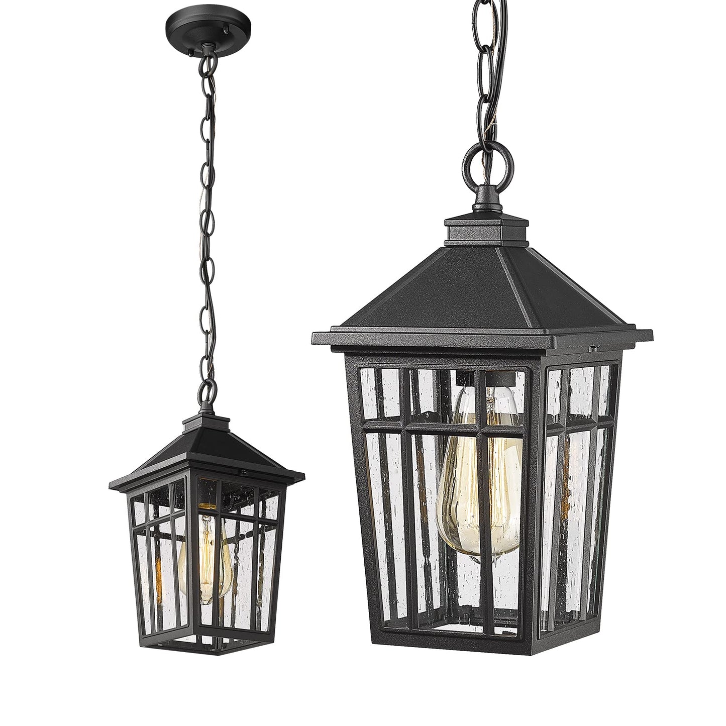 Darkaway Outdoor Pendant Light Fixture, Outdoor Hanging Light Porch Lights Fixtures Anti-Rust Waterproof Aluminum with Seeded Glass for Porch Entryway