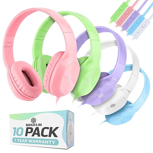 Classroom Headphones-Bulk 25-Pack, with Microphone Student On Ear Comfy Swivel Earphones for Library, School, Airplane, Kids-for Online Learning…